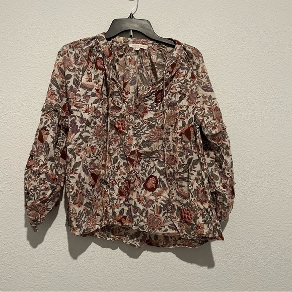 Anthropologie Love The Label Floral Botanical Peasant Ruffle Blouse Size Small - Picture 2 of 8